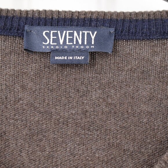 Seventy Sergio Tegon Sweater Men’s Small Wool Cashmere Blend V Neck jumper brown - Picture 3 of 10